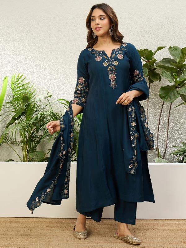 VP 9713 N Women's Nevy Blue Embroidered Yoke Design Kurta Pant Set